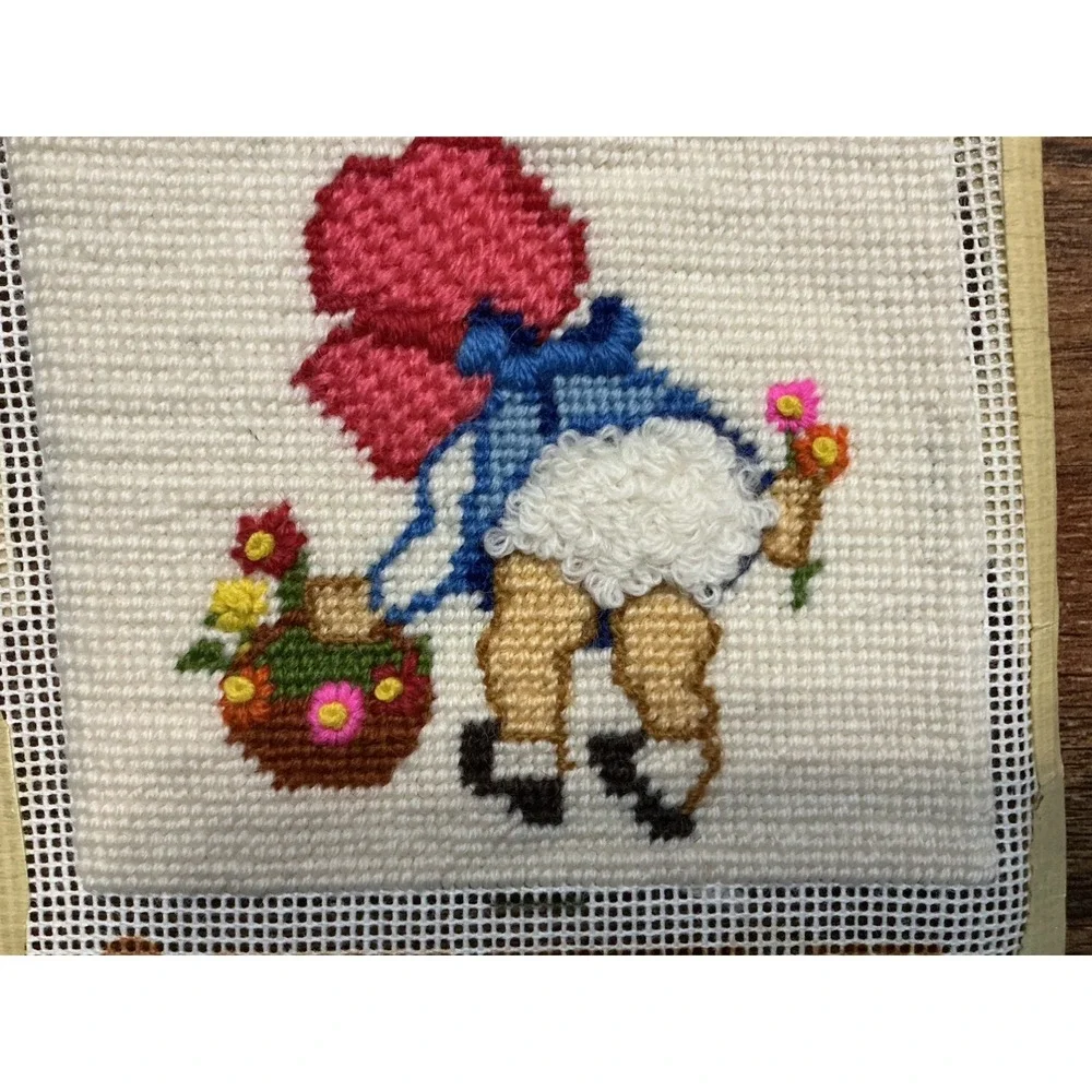 1970s Completed Embroidered FANCY PANTS Needlepoint & NIP Jiffy Frame 5x5 Frame